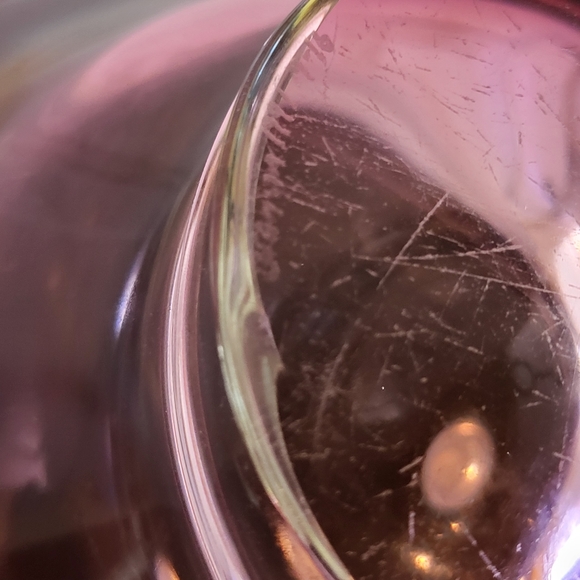 Signed Pink Art Glass Free Form Bowl 8.5" - Picture 11 of 12